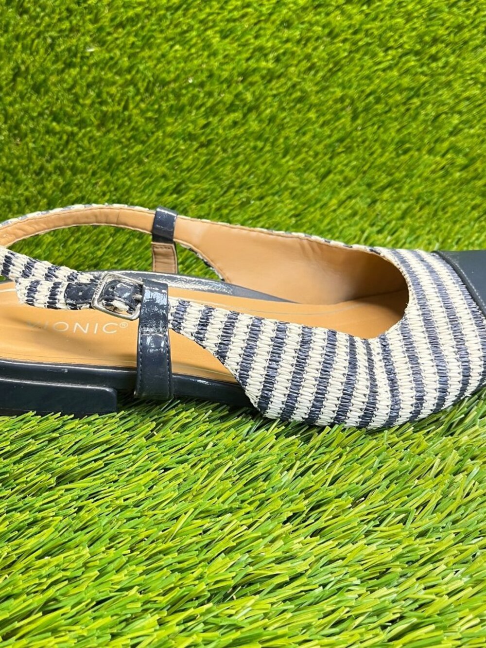 Vionic Petaluma Womens Size 10 Blue White Casual Classic Slingback Flats Shoes